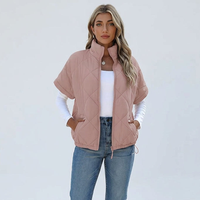 Women's Diamond Quilted Nylon Jacket – Lightweight Zip Outerwear