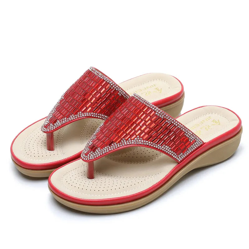 Women's Rhinestone Flat Sandals – Low Heel Bohemian Style