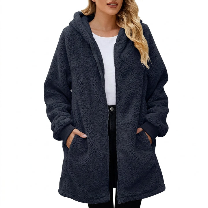 Women's Plush Hooded Zip Cardigan Coat – Soft Velvet-Look Layer