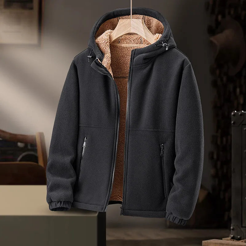 Men's Fleece Cardigan Coat – Thickened Warm Hooded or Stand Collar