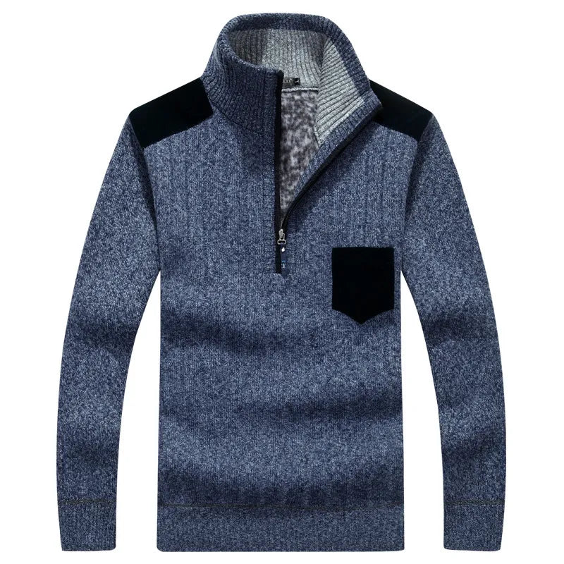 Men's Stand Collar Fleece Sweater – Relaxed Fit Textured Layer