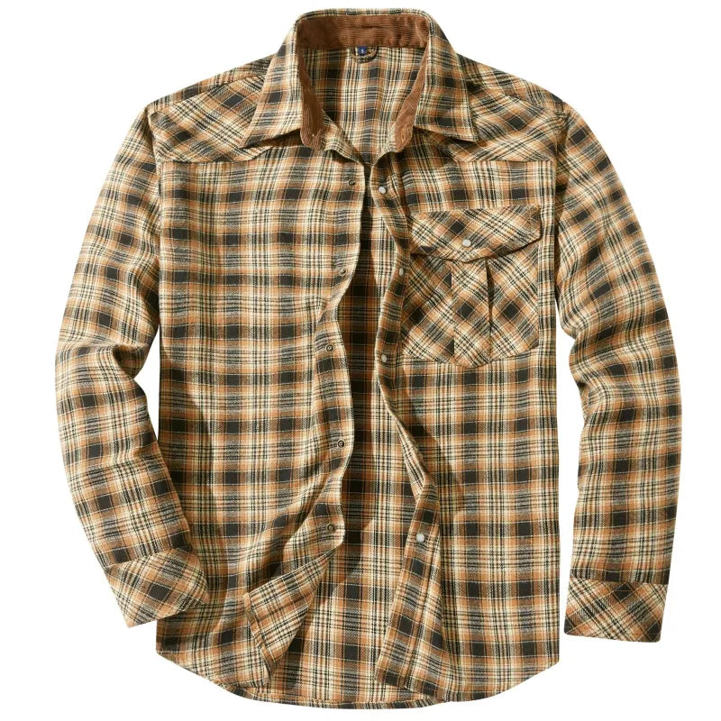 Men's Cotton-Blend Plaid Long Sleeve Shirt – Pearl Button Classic