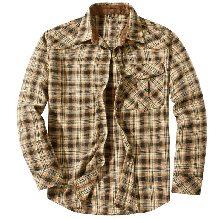 Men's Cotton-Blend Plaid Long Sleeve Shirt – Pearl Button Classic