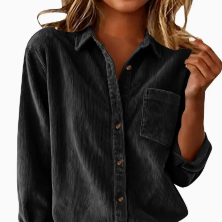 Women's Corduroy Loose Fit Shirt – Striped Collar & Pocket Detail
