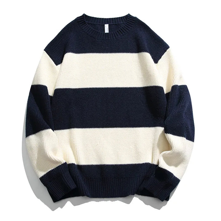 Unisex Striped Knit Sweater – Soft Cotton Relaxed Fit Pullover