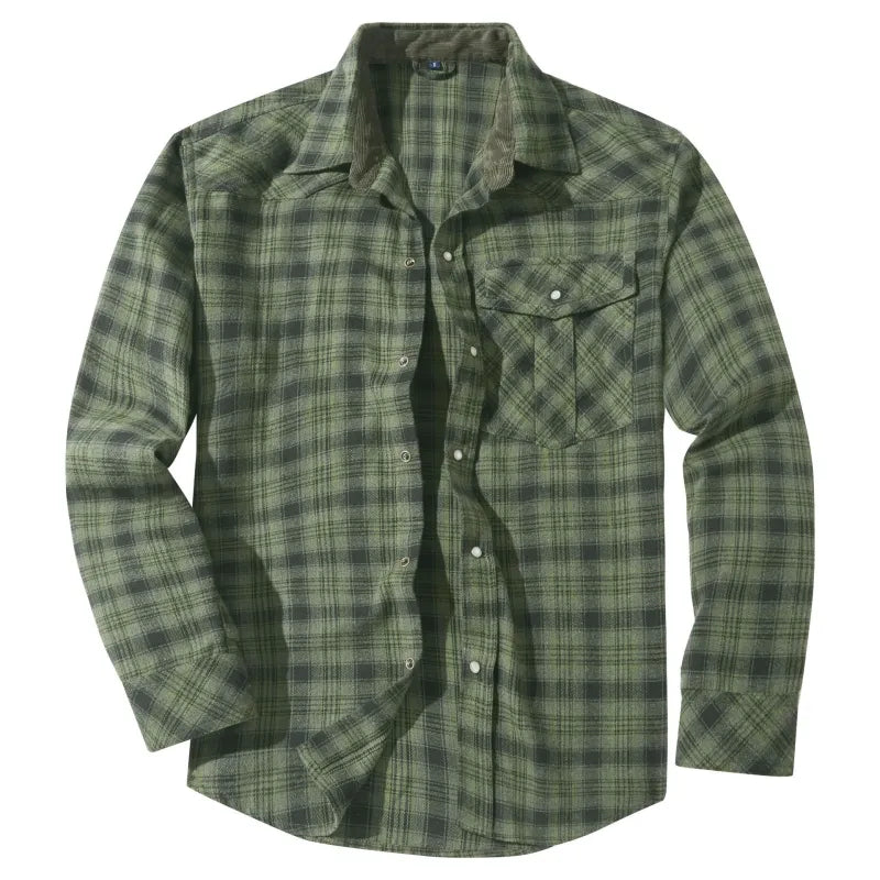 Men's Cotton-Blend Plaid Long Sleeve Shirt – Pearl Button Classic