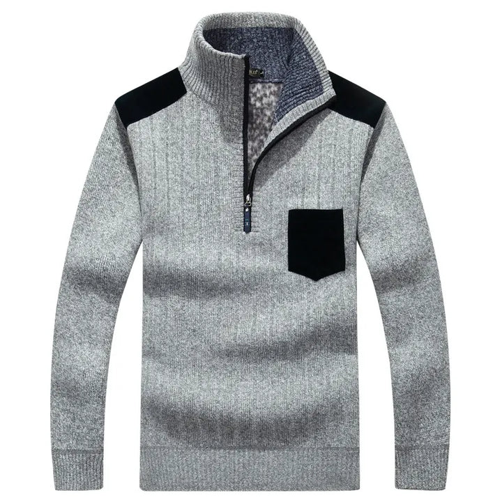 Men's Stand Collar Fleece Sweater – Relaxed Fit Textured Layer