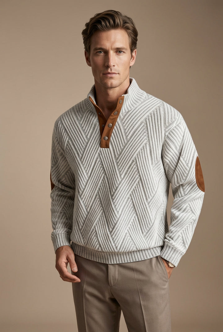 Men's Sweater – Retro 3D Digital Print Pullover, Textured Look