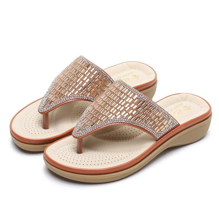 Women's Rhinestone Flat Sandals – Low Heel Bohemian Style