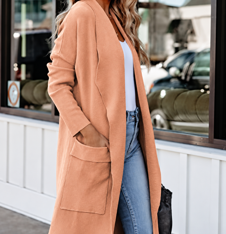 Women's Long Cardigan Jacket – Relaxed Fit with Patch Pockets