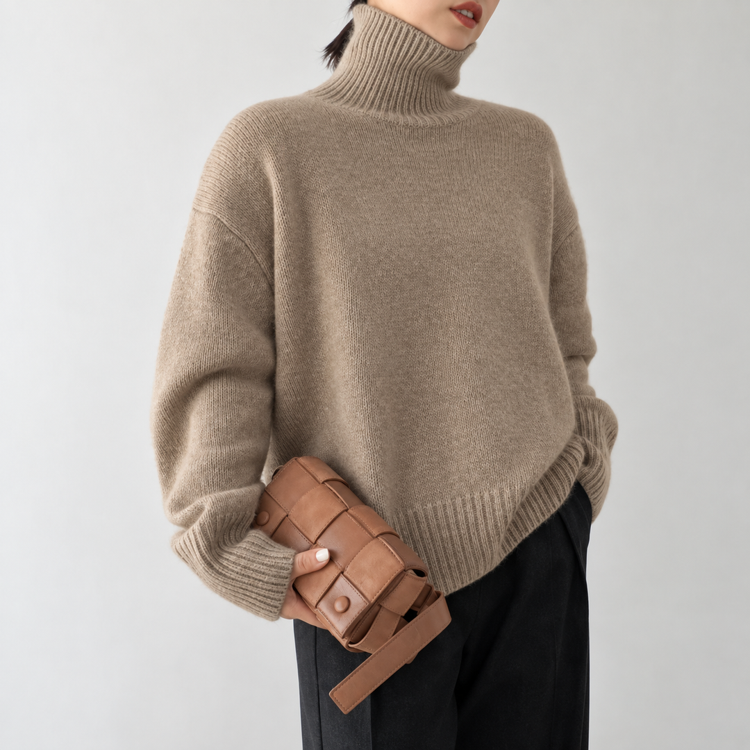 Women's Pullover Sweater – Knit High Neck Loose Fit