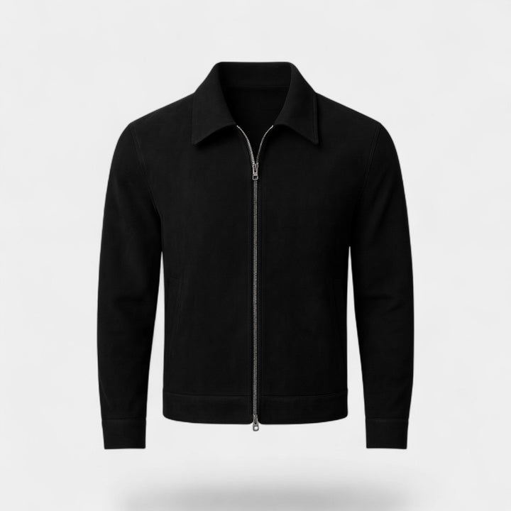 Men's Short Suede Jacket – Loose Fit Lapel Collar