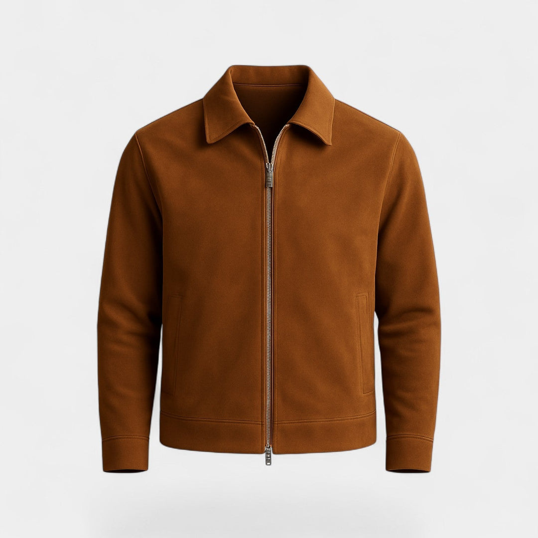 Men's Short Suede Jacket – Loose Fit Lapel Collar