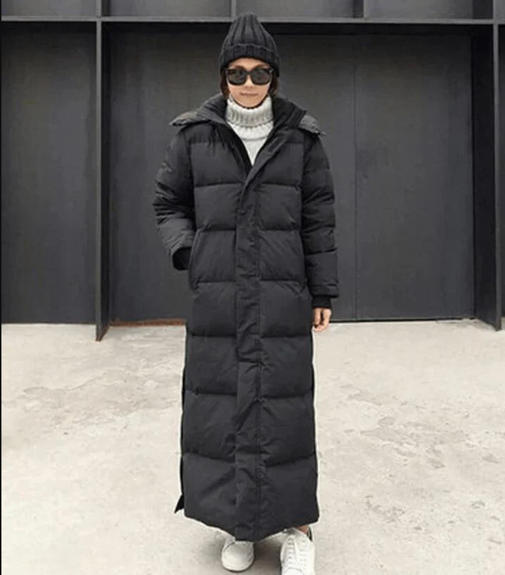 Women's Long Down Jacket – Attached Hood, Lightweight Fill
