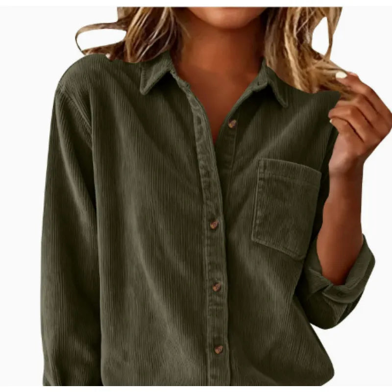 Women's Corduroy Loose Fit Shirt – Striped Collar & Pocket Detail
