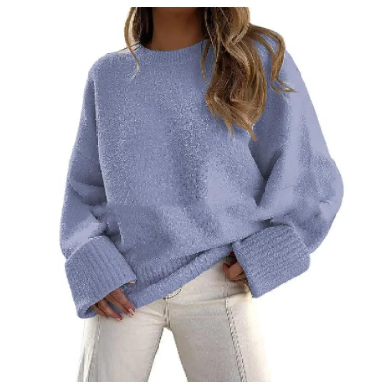 Women's Plush Knit Sweater Top – Relaxed Silhouette, Soft Texture