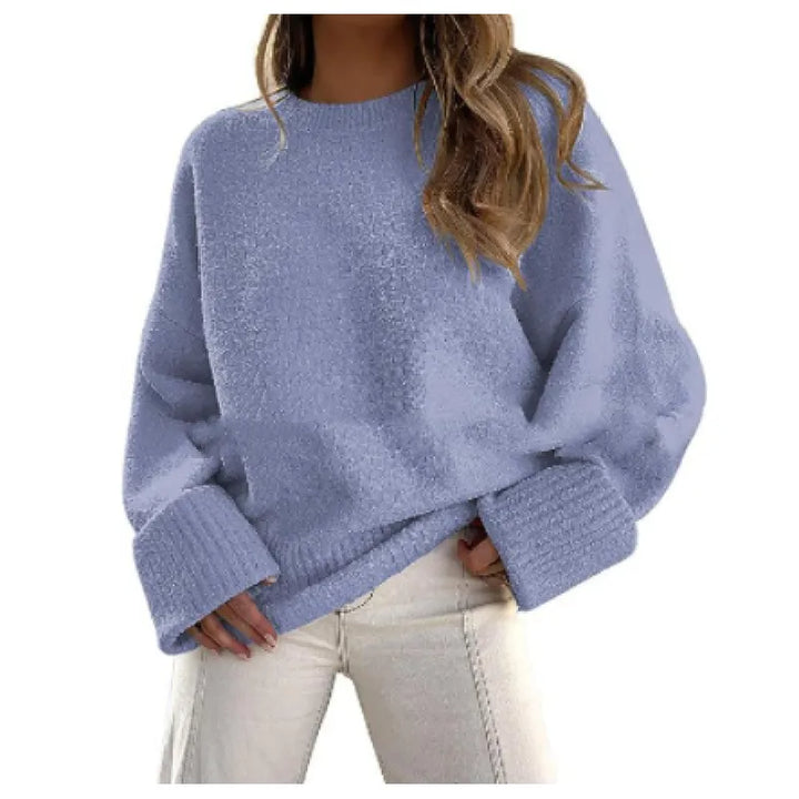 Women's Plush Knit Sweater Top – Relaxed Silhouette, Soft Texture