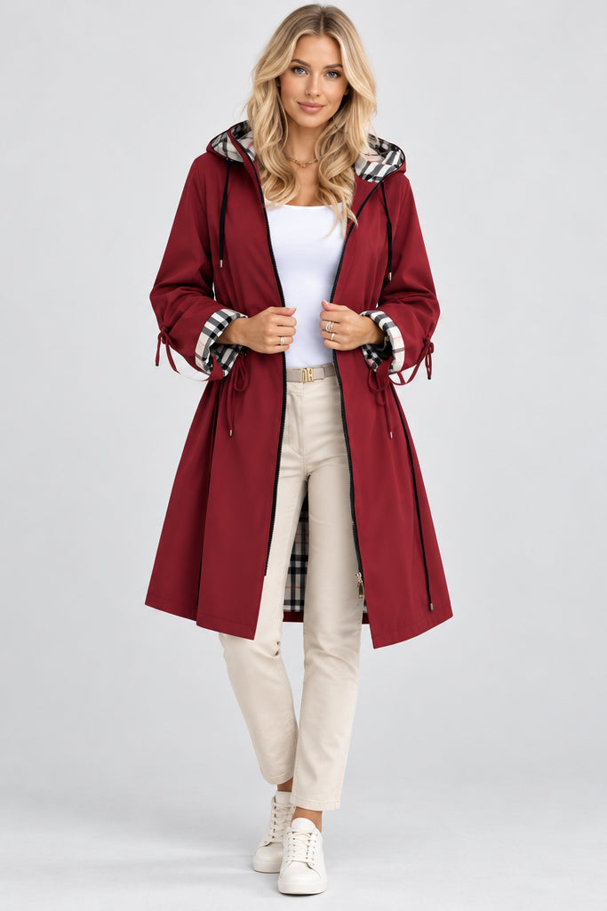 Plaid Chenille Hooded Coat with Pockets – Women's Short Outerwear