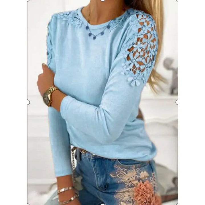 Women's Lace Panel Long Sleeve T-Shirt – Slim Sheer Cotton Blend