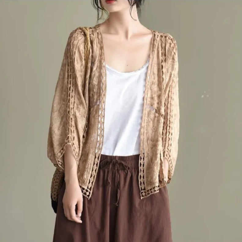 Cotton Crochet Cardigan for Women – Embroidered Lace Slim Fit