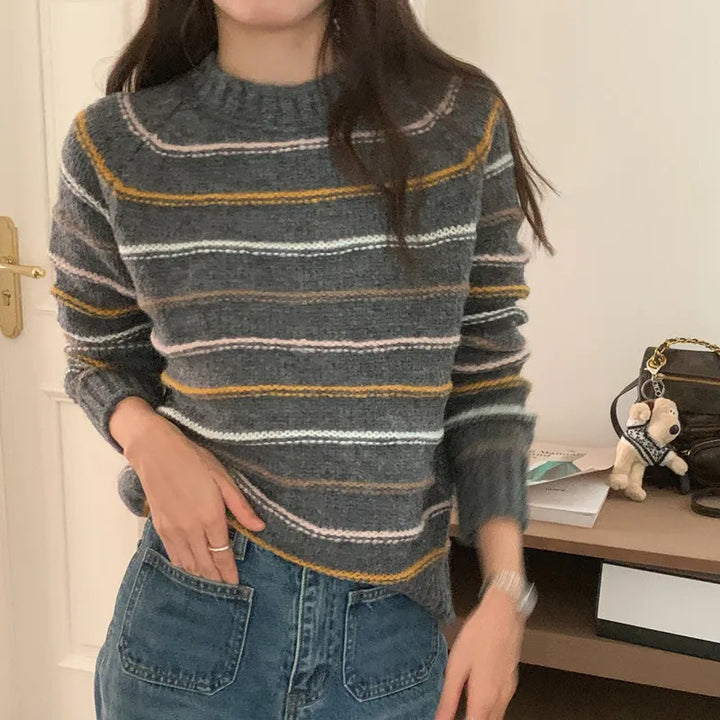 Women's Striped Knit Sweater – Soft Pullover with Raglan Sleeves
