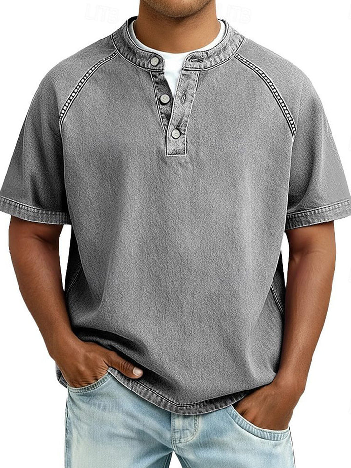 Men's Short Sleeve Button-Down Shirt – Loose Fit Cotton Casual