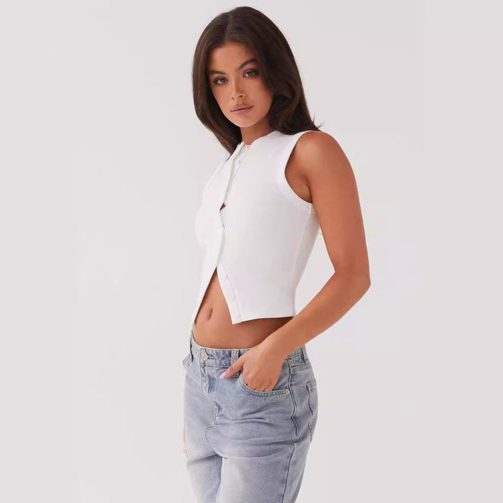 Women's Slim Fit Sleeveless Vest – Modern Cropped Cardigan Style