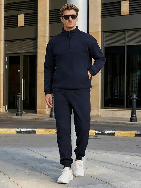 Men's Quarter-Zip Stand Collar Hoodie – Clean Minimal Silhouette
