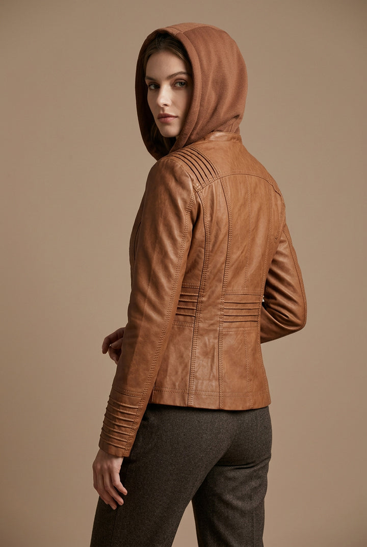 Women's Hooded Vegan Leather Jacket – Detachable Hood & Pockets