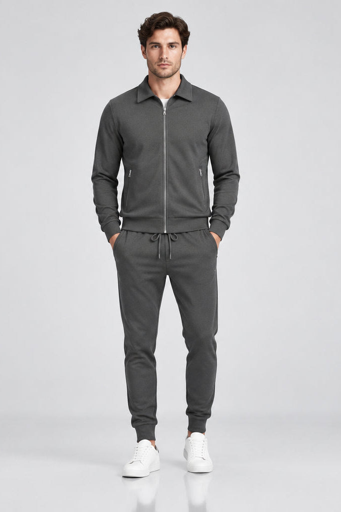 Men's Waffle Textured Two Piece Suit – Long Sleeve Jacket & Trousers