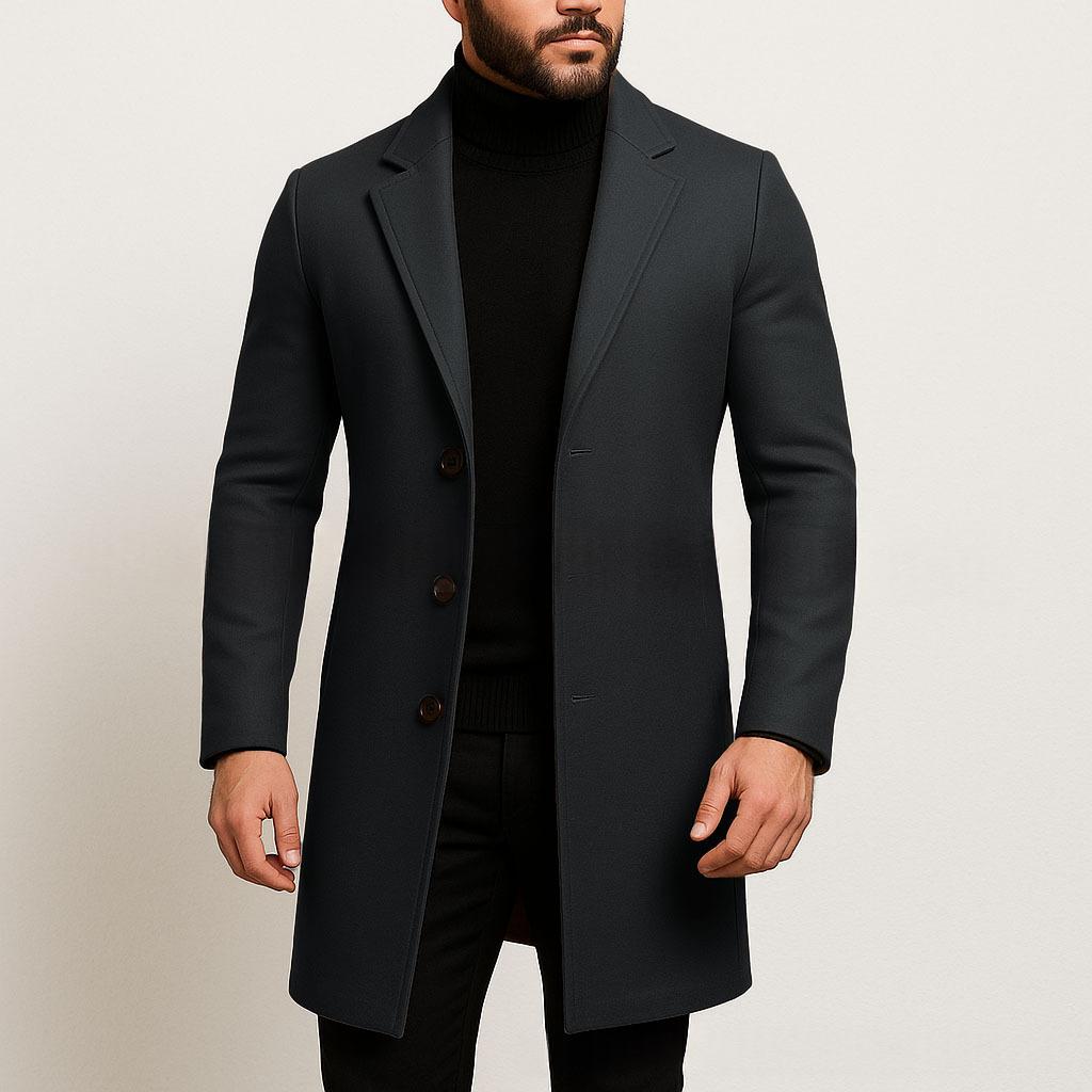 Men's Trench Coat – Structured Fabric Single-Breasted Slim Fit