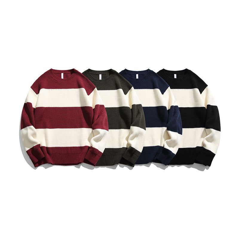 Unisex Striped Knit Sweater – Soft Cotton Relaxed Fit Pullover