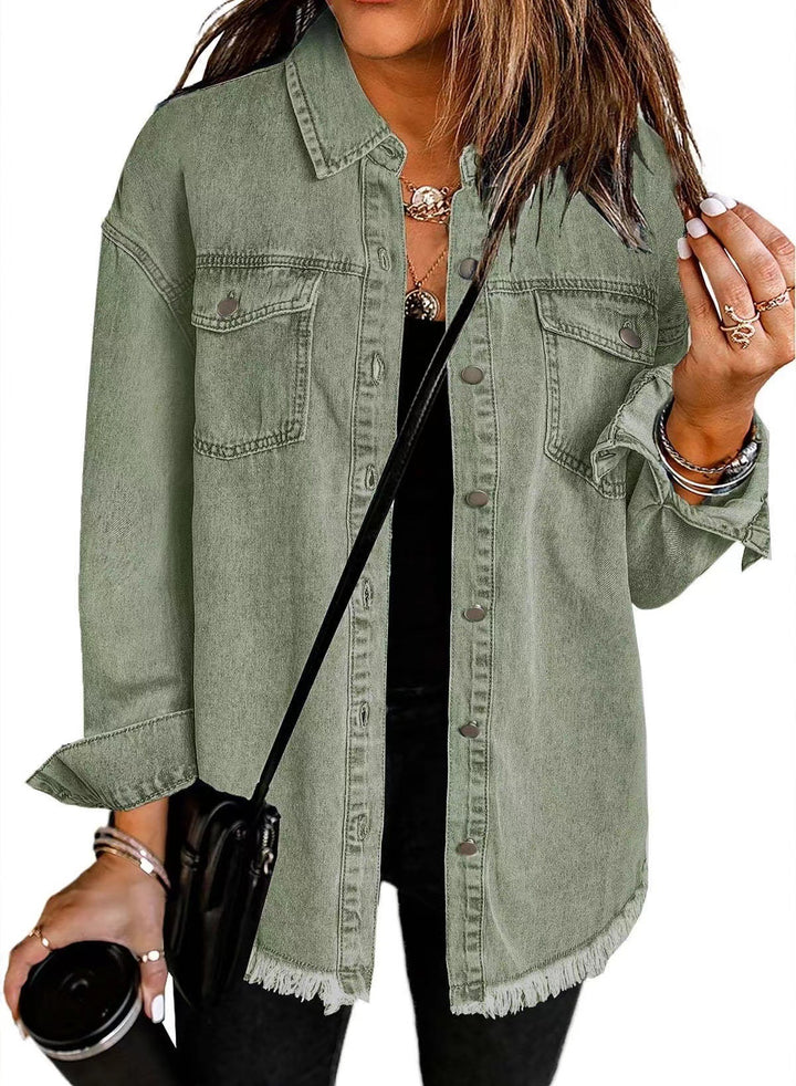 Women's Cotton Denim Shirt Jacket – Relaxed Button Down Layer