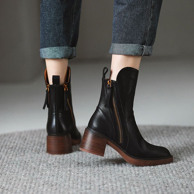 Women's Ankle Boot with Thick Block Heel – Structured High Heel