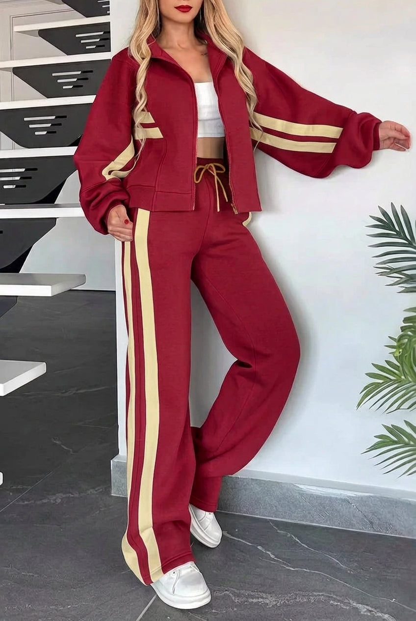 Women's Striped Two Piece Set – Relaxed Fit Sports Shirt and Pants