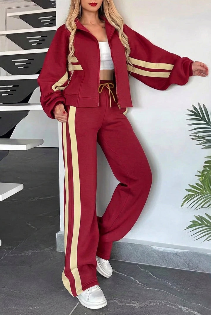 Women's Striped Two Piece Set – Relaxed Fit Sports Shirt and Pants