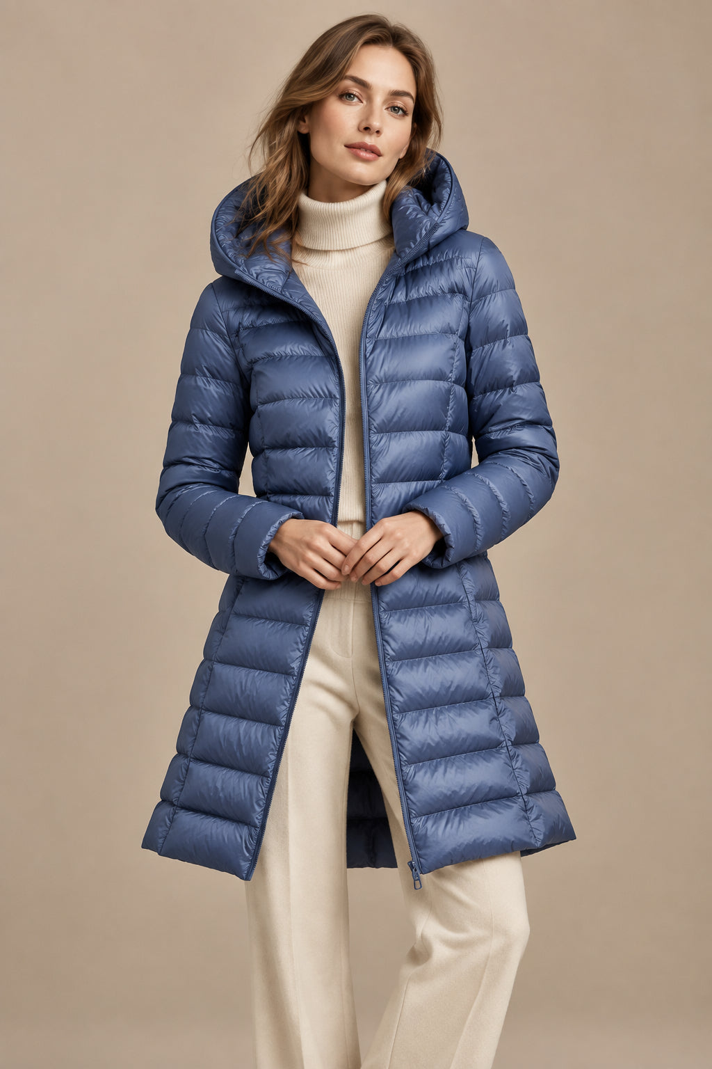 Women's Down Puffer Jacket Hooded – Mid-Length, Detachable Hood