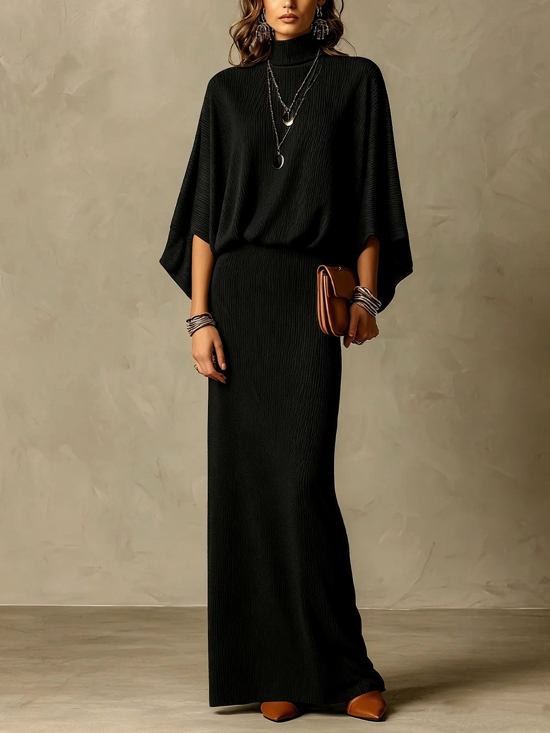 Women's Two Piece Set Cotton Batwing Sleeve Top & Long Skirt