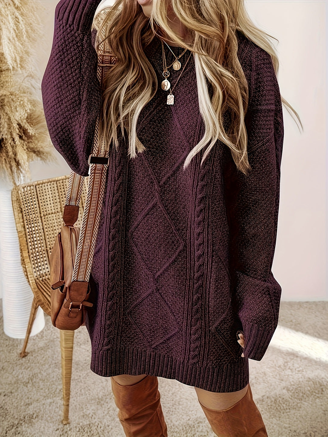 Women's Knit Sweater Mini Dress – High Waist Pullover Silhouette