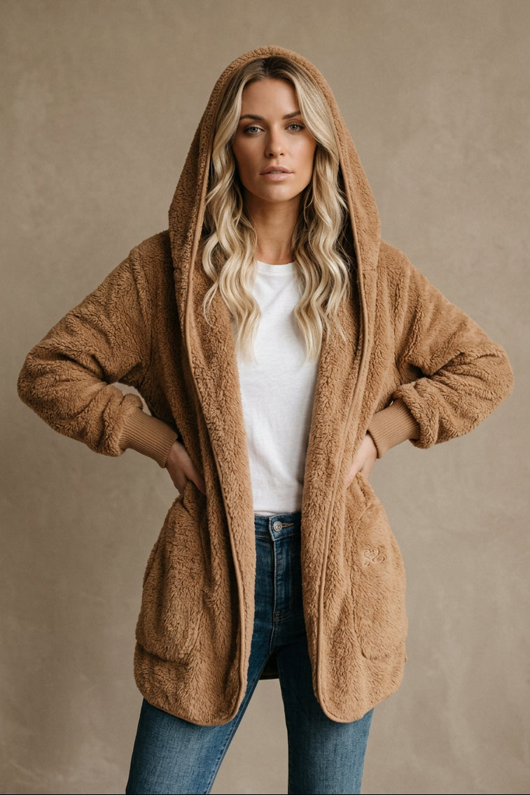 Women's Plaid Goatskin Coat – Long, Relaxed Fit Outerwear