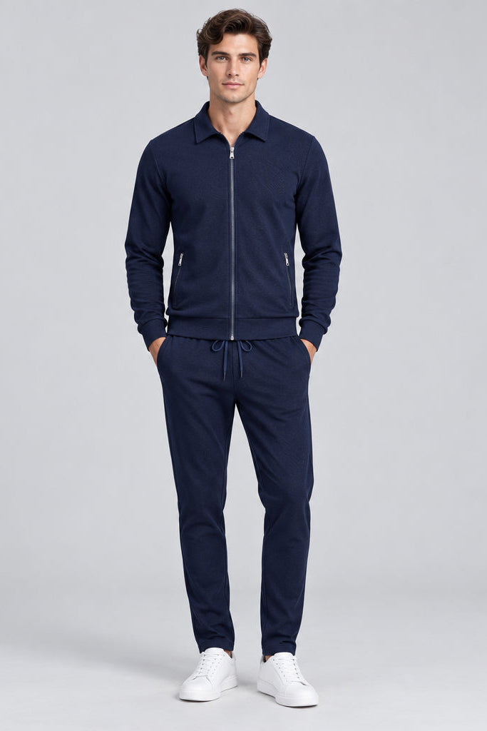 Men's Waffle Textured Two Piece Suit – Long Sleeve Jacket & Trousers