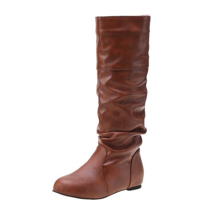Women's Knee-High Flat Boot – Vegan Leather Slim Shaft Slip-On