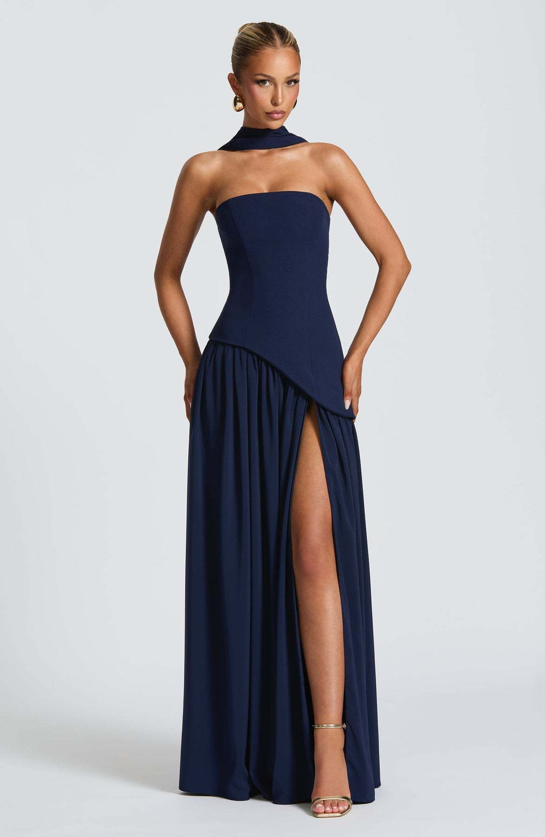 Women's Strapless Slit Dress – High Waist Patchwork Silhouette