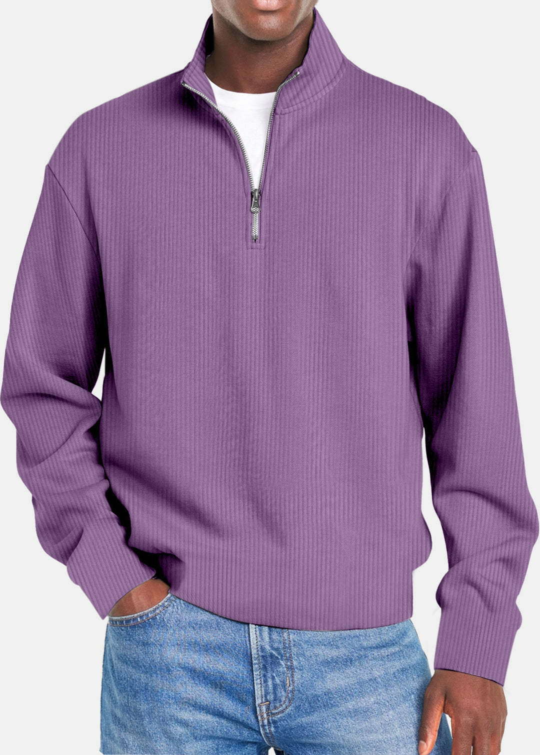 Men's Zipper Sweater - Slim Fit Sporty Knit, Long Sleeve