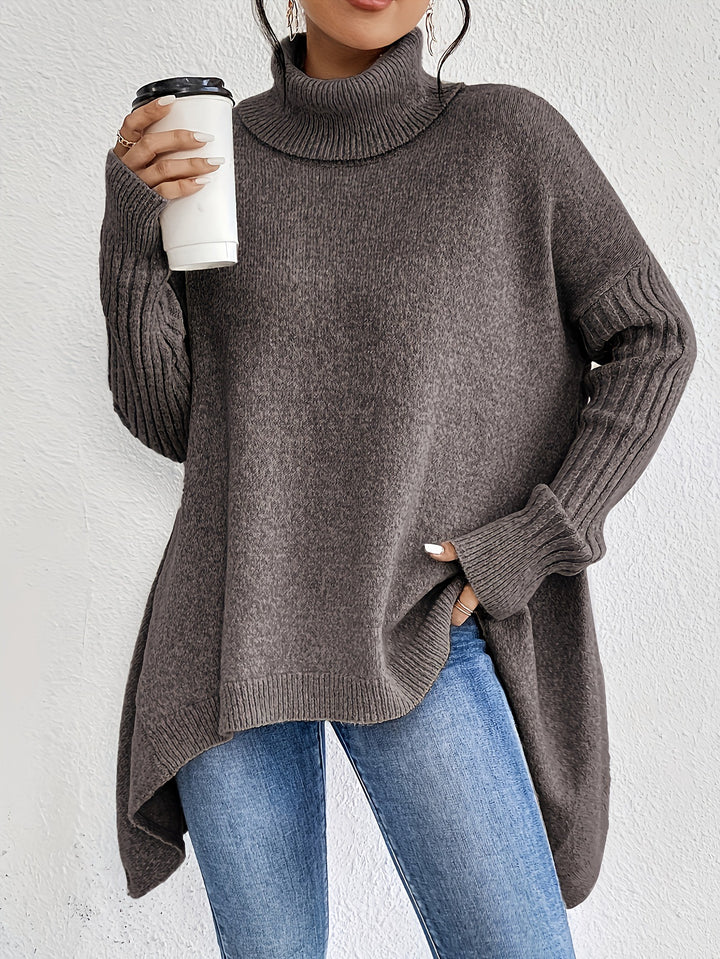 Womens Knitted Turtleneck Sweater – Soft Knit Relaxed Pullover