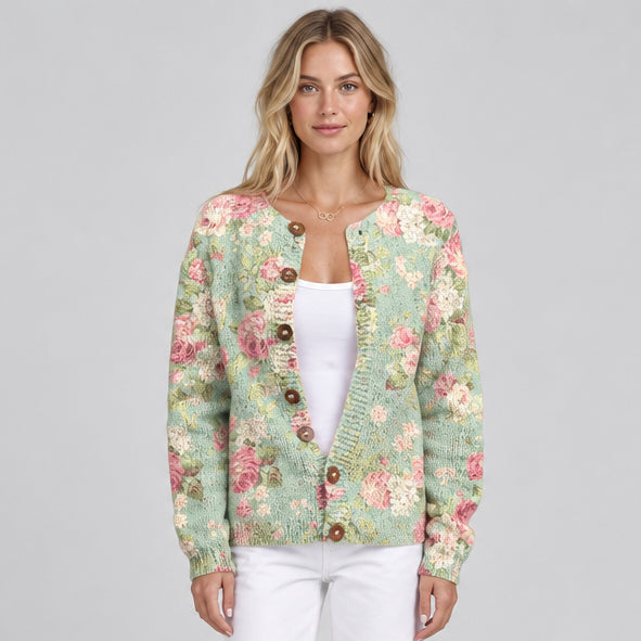 Women's Knit Cardigan Sweater – 3D Printed Midi Regular Fit