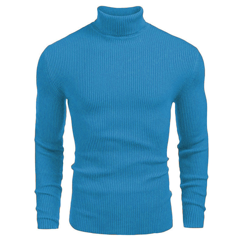 Warm Cotton Blend Men's Sweater – High-Neck, Printed Detail