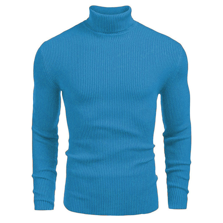 Warm Cotton Blend Men's Sweater – High-Neck, Printed Detail