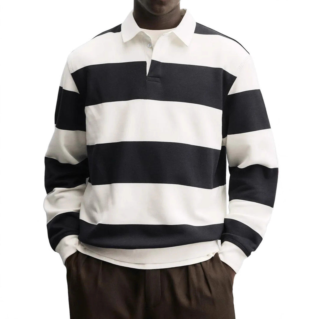 Men's Striped Thick Cotton Long Sleeve T-Shirt – Relaxed Collar