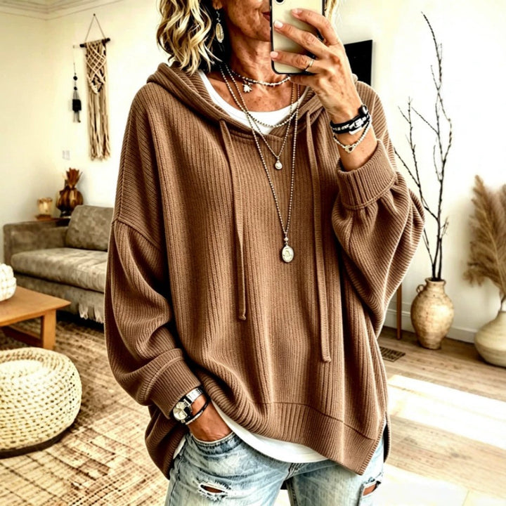 Women’s Hooded Sweatshirt – Relaxed Fit Patchwork Pullover